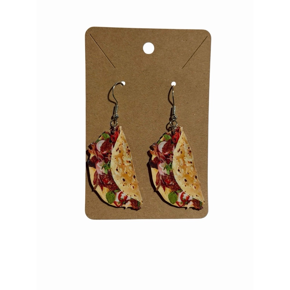 Realistic Taco Dangle Earrings Foodie Novelty Jewelry Silver Tone Fishhook Wires